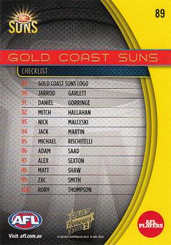 2015 Select AFL Honours Series 2 #89 Gold Coast Suns Back